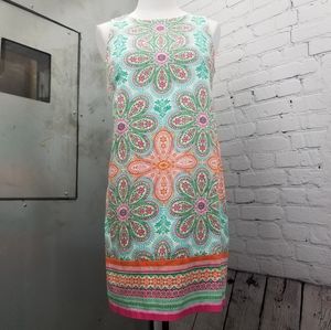 70s style spring dress London Style, kaleidescope sleeveless shift dress size 8